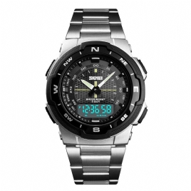 Skmei 1370 Rustfritt Stål Vanntett Chrono Dual Digital Watch Business Style Armbåndsur