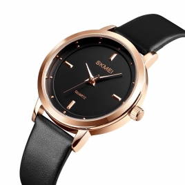 Skmei 1457 Kvinner Mote Enkel Urskive Rose Gold Case Leather Strap Kvartsklokke