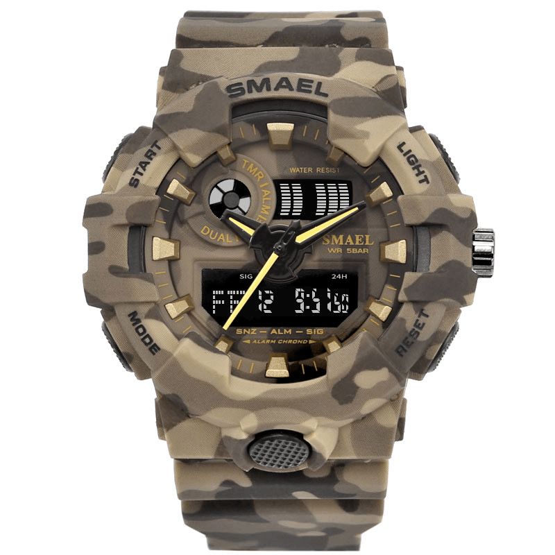 Smael 8001 Digital Watch Camouflage Militray Dual Display Herre Sports Utendørs Armbåndsur