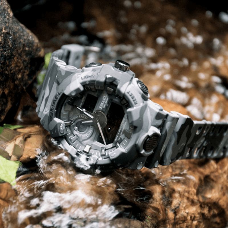 Smael 8001 Digital Watch Camouflage Militray Dual Display Herre Sports Utendørs Armbåndsur