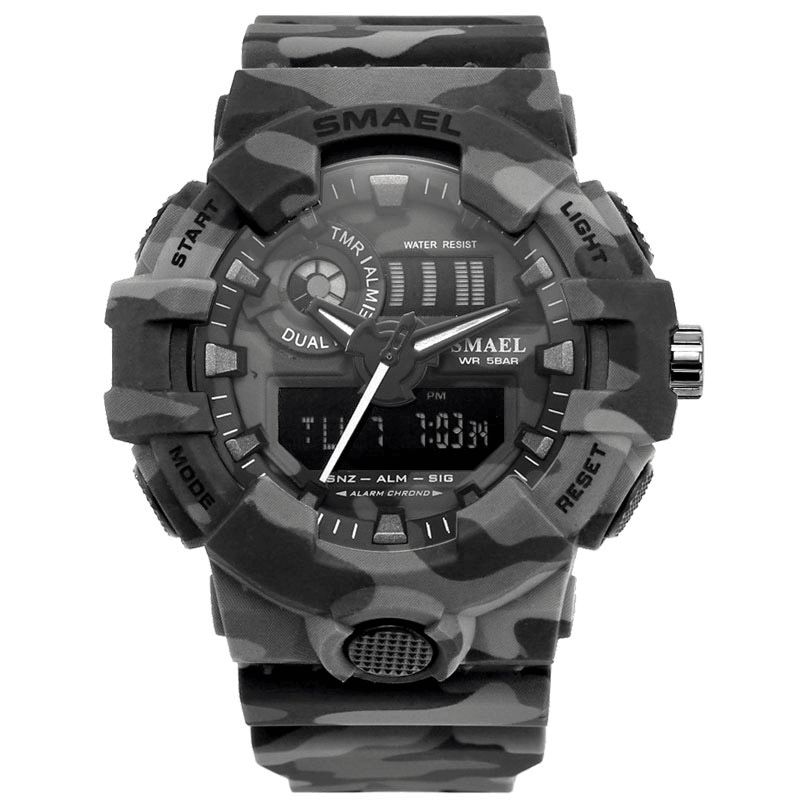 Smael 8001 Digital Watch Camouflage Militray Dual Display Herre Sports Utendørs Armbåndsur