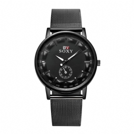 Soxy 0089 Unik Design Armbåndsur Herre Mesh Stålbånd Nålespenne Kvartsklokke