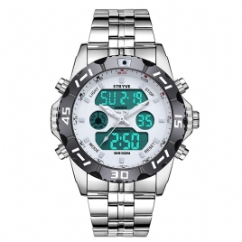 Stryve S8011 Chronograph Alarm Kalender Rustfritt Stål Sport Dual Display Digital Watch