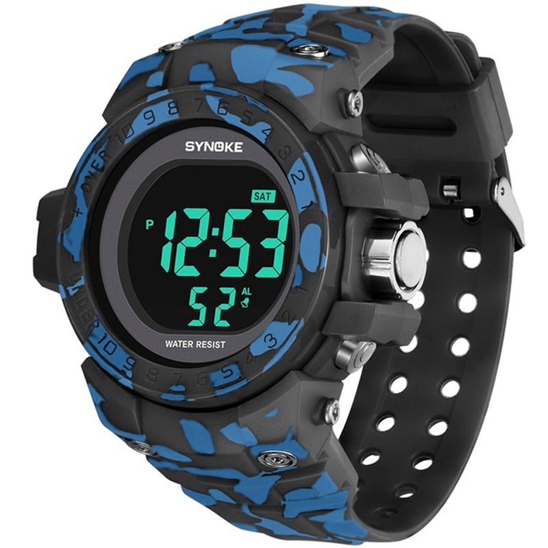 Synoke 9030 Mote Herreklokke Vanntett Uke Display Alarm El Light Camouflage Digital Watch