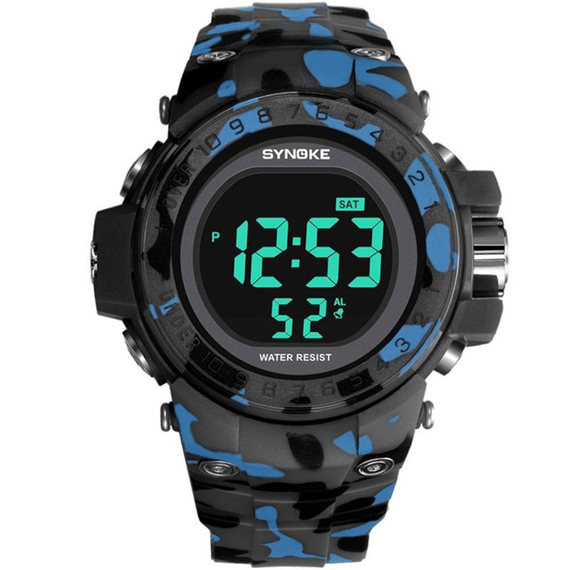 Synoke 9030 Mote Herreklokke Vanntett Uke Display Alarm El Light Camouflage Digital Watch