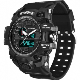 Synoke 9401 Sport Herre Digital Klokke 5Atm Vanntett Dual Time Luminous Display Dual Display Watch