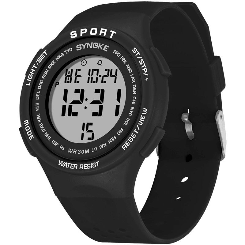 Synoke 9616 El Display Silikonrem Sport Klokke 3Atm Vanntett Alarm Student Digital Watch