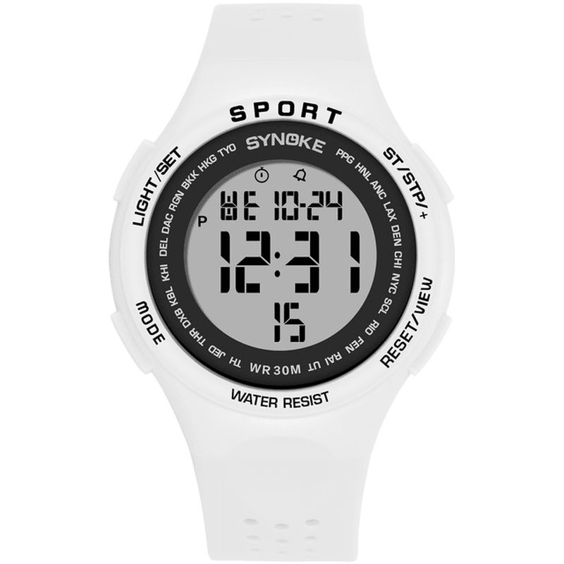 Synoke 9616 El Display Silikonrem Sport Klokke 3Atm Vanntett Alarm Student Digital Watch