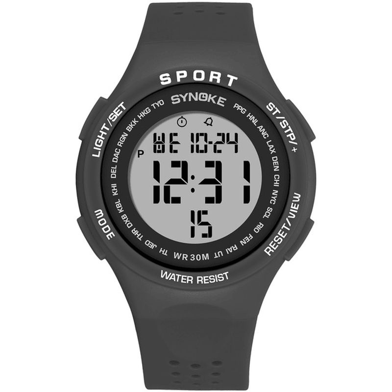 Synoke 9616 El Display Silikonrem Sport Klokke 3Atm Vanntett Alarm Student Digital Watch