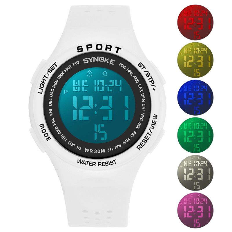 Synoke 9616 El Display Silikonrem Sport Klokke 3Atm Vanntett Alarm Student Digital Watch