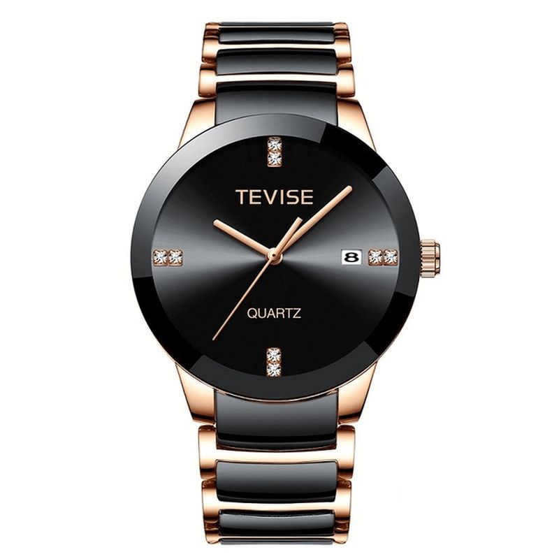 Tevise T845 Casual Style Menn Armbåndsur Dato Display Full Steel Band Kvartsklokke