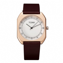 Tomi Fashion Herre Watch Ultra Thin Dial Casual Leather Strap Kvartsklokke