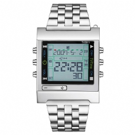 Tvg 2011 Full Steel Vanntett Alarm Digital Watch Led Display Sport Herre Armbåndsur