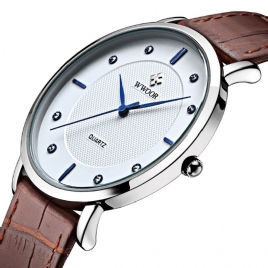 Wwoor 8011 Ultra Thin Casual Style Herre Armbåndsur Leather Watch Band Quartz Klokker