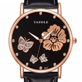 Yazole 343 Crystal Elegant Design Dame Armbåndsur Leather Band Kvartsklokke