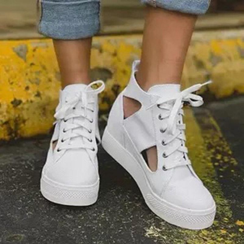Kvinner Canvas Cut Out Wearable Hidden Increase Casual Flat Shoes