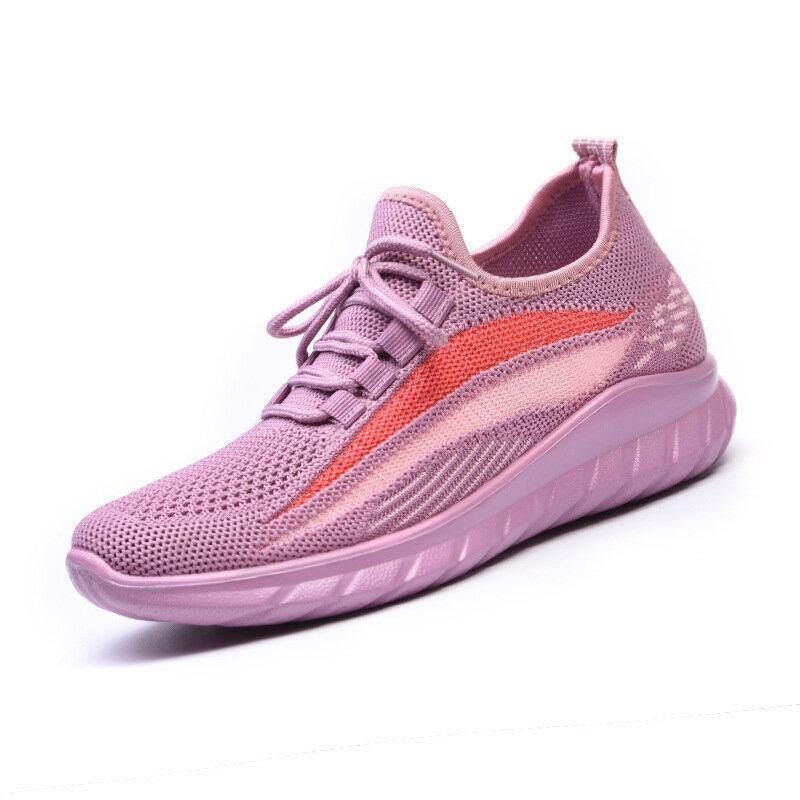Kvinner Løper Strikket Stripe Detalj Pustende Slip Resistant Casual Sneakers