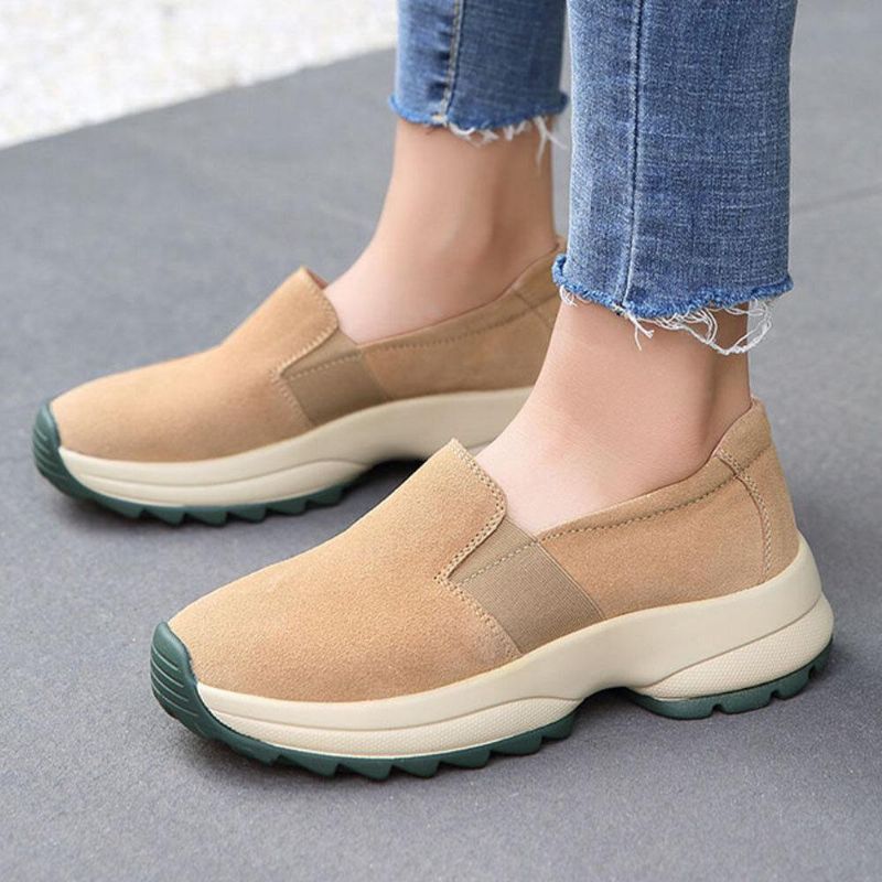 Kvinner Stor Størrelse Casual Faux Suede Slip On Chunky Sneakers