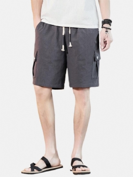 4 Farger Menns Ensfarget Snøring Casual Shorts Med Lomme