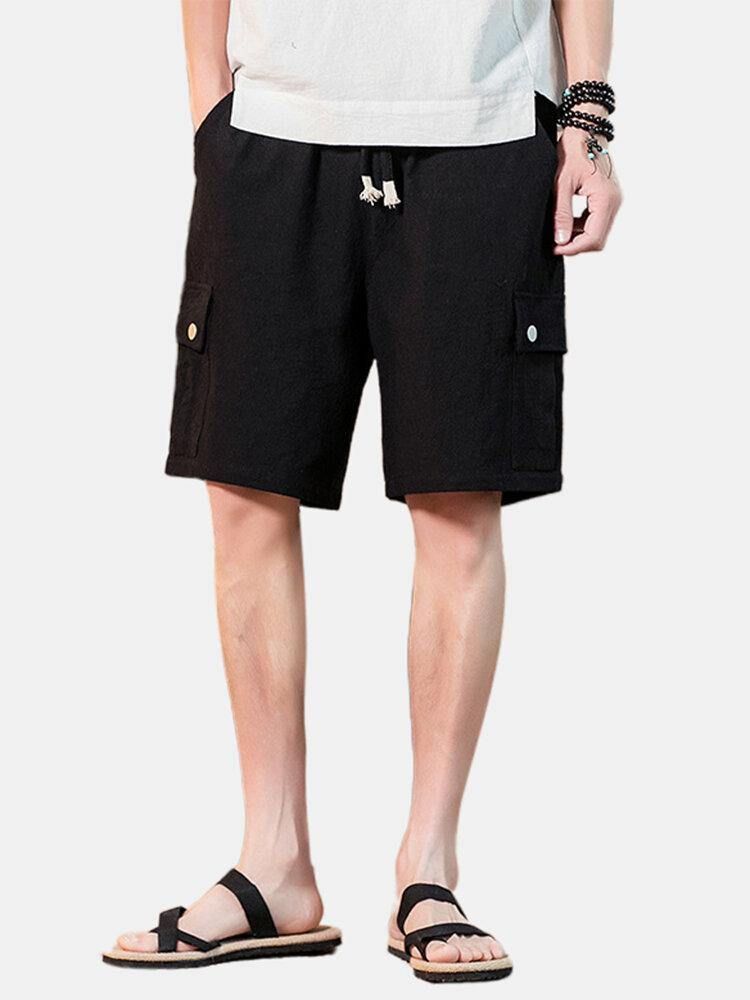 4 Farger Menns Ensfarget Snøring Casual Shorts Med Lomme