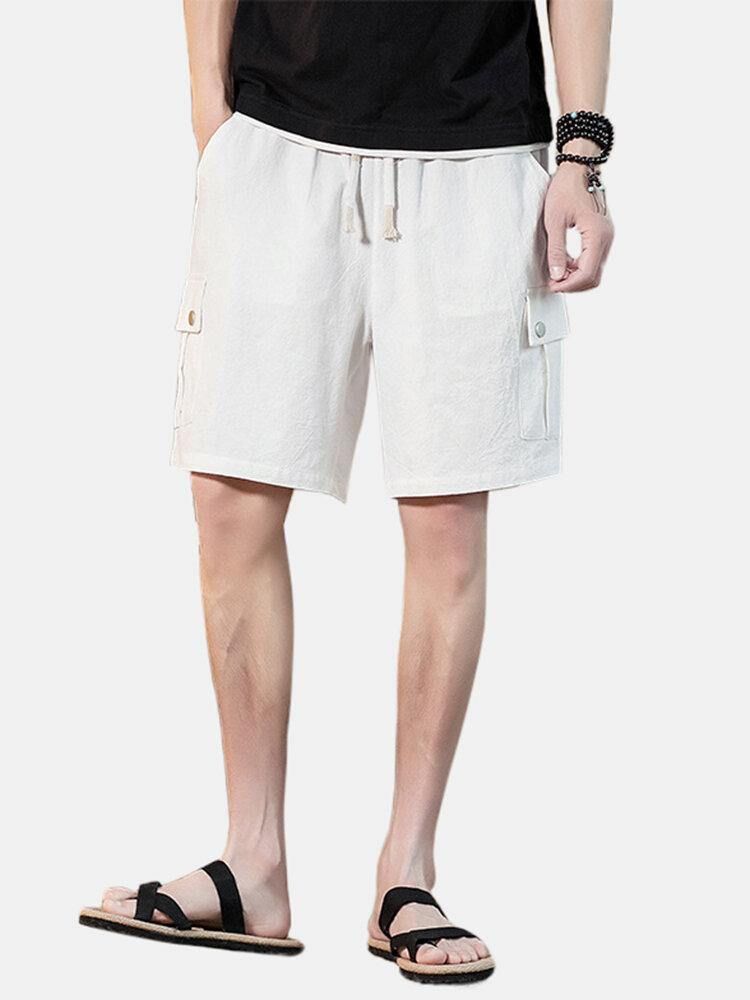 4 Farger Menns Ensfarget Snøring Casual Shorts Med Lomme