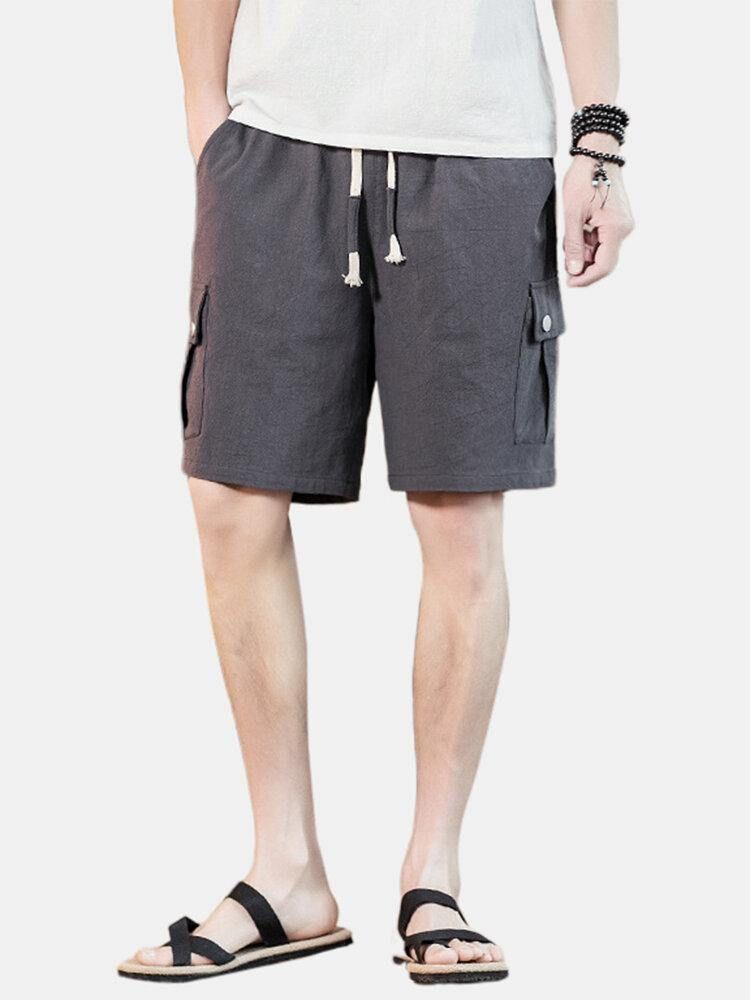 4 Farger Menns Ensfarget Snøring Casual Shorts Med Lomme