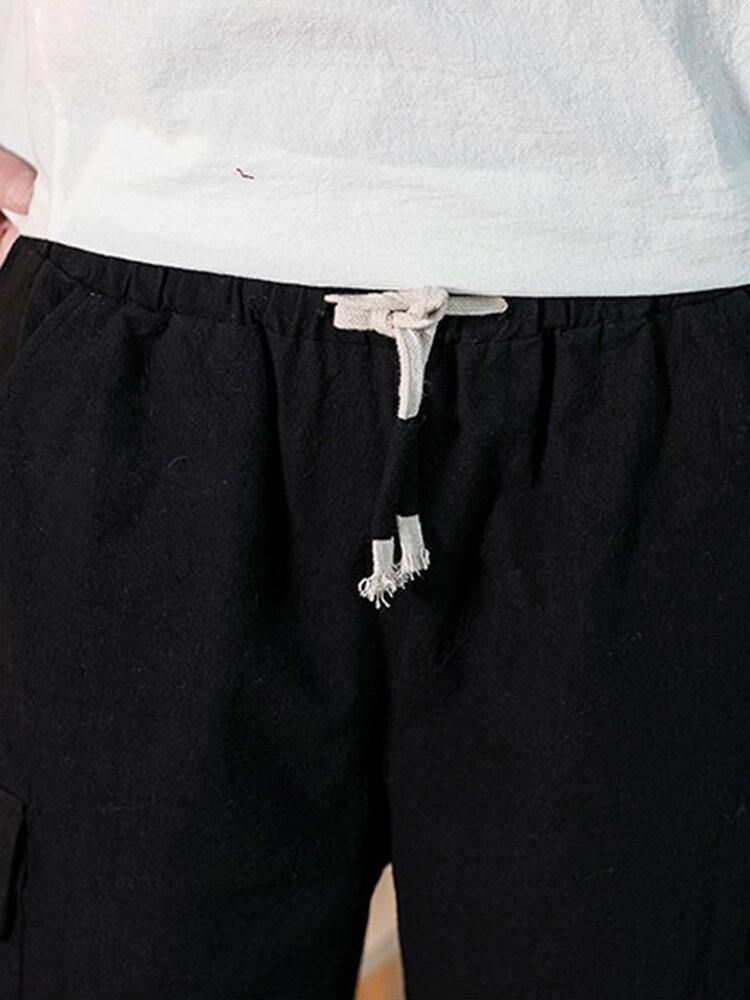 4 Farger Menns Ensfarget Snøring Casual Shorts Med Lomme