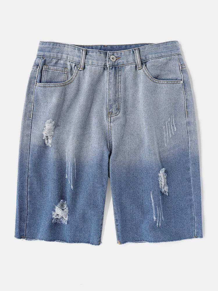 Denim Gradientlommer For Menn Løse Komfortable Fritidsshorts