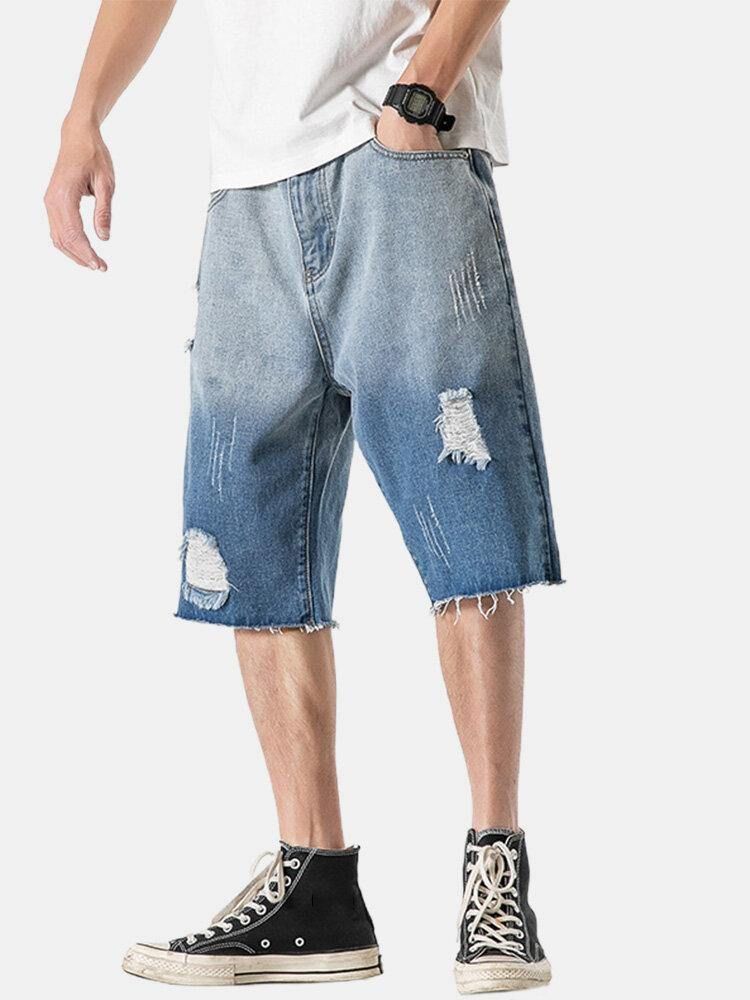 Denim Gradientlommer For Menn Løse Komfortable Fritidsshorts