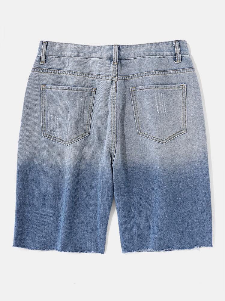 Denim Gradientlommer For Menn Løse Komfortable Fritidsshorts