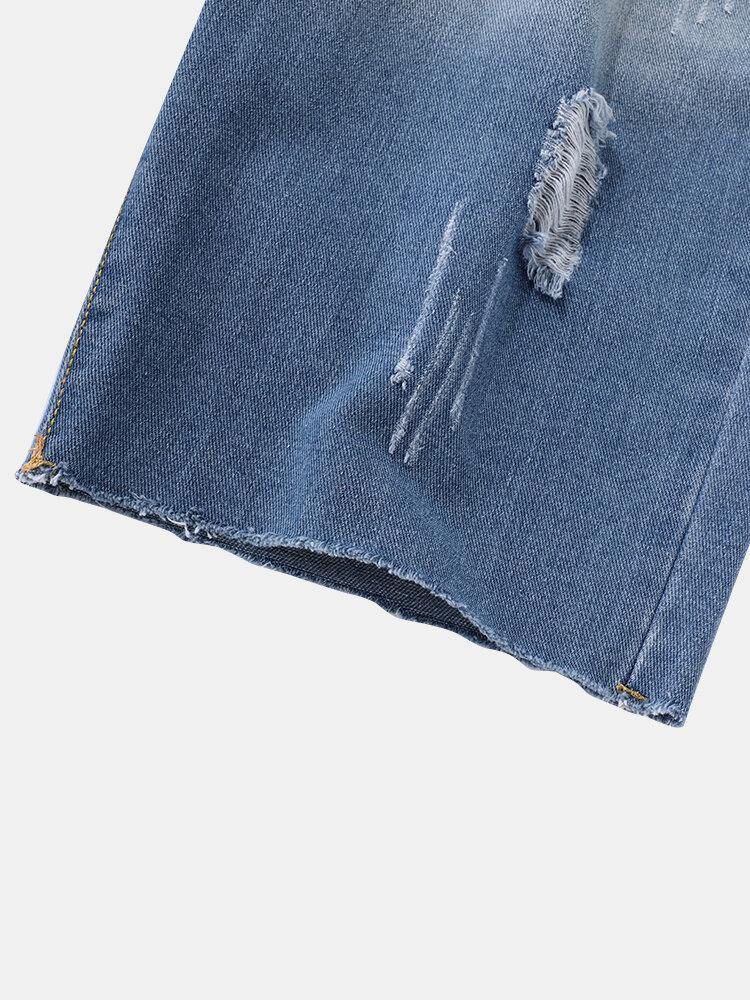 Denim Gradientlommer For Menn Løse Komfortable Fritidsshorts