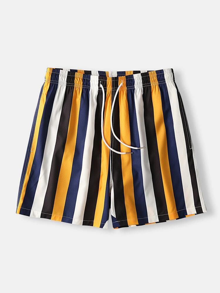 Fargerike Stripeshorts For Menn Hurtigtørkende Nettingfôr Midt Lengde Badebukser For Badebukser