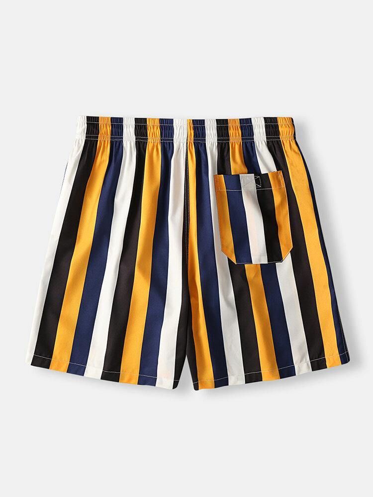 Fargerike Stripeshorts For Menn Hurtigtørkende Nettingfôr Midt Lengde Badebukser For Badebukser