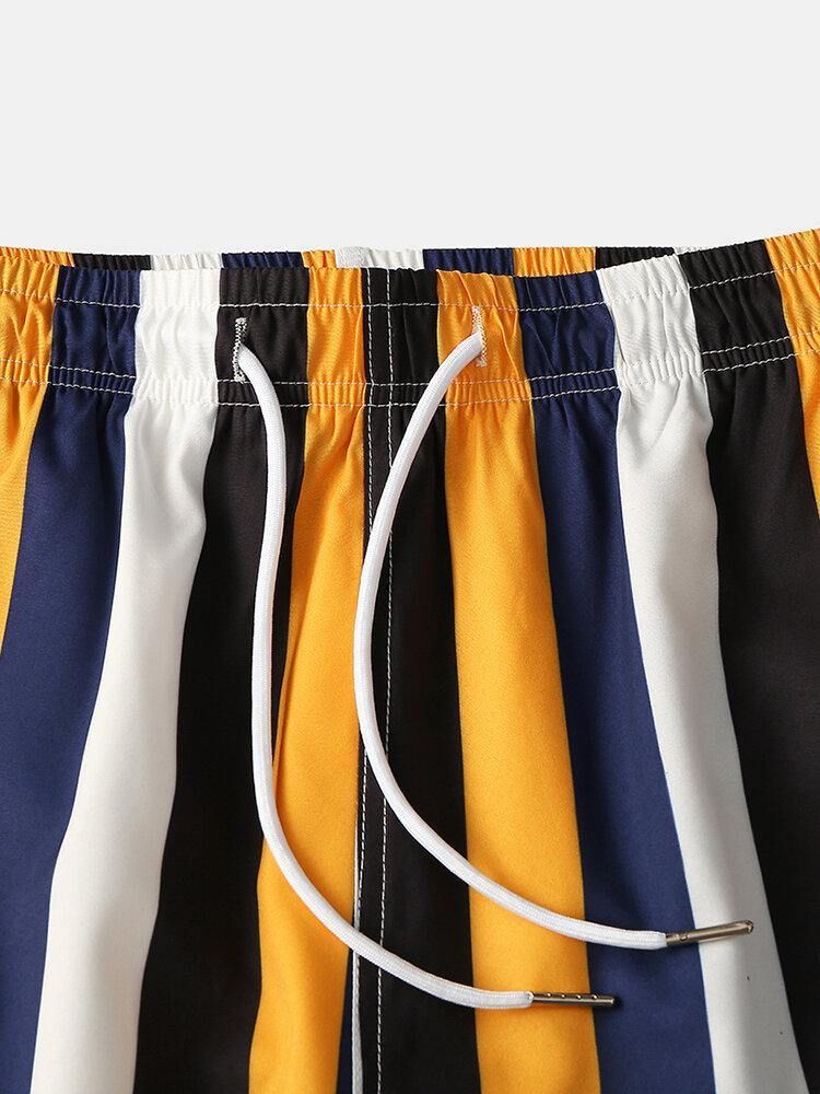 Fargerike Stripeshorts For Menn Hurtigtørkende Nettingfôr Midt Lengde Badebukser For Badebukser