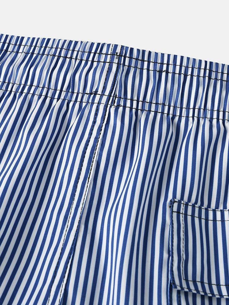 Lett Blå Stripete Hurtigtørrende Strandmesh-Linje Uformelle Shorts Med Snøring