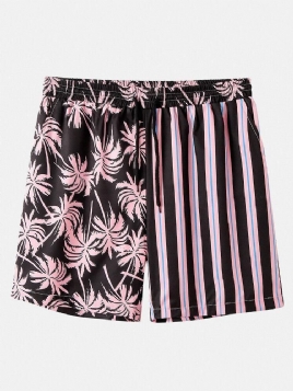 Menn Coconut Tree Fargerike Stripe Blandet Print Casual Shorts