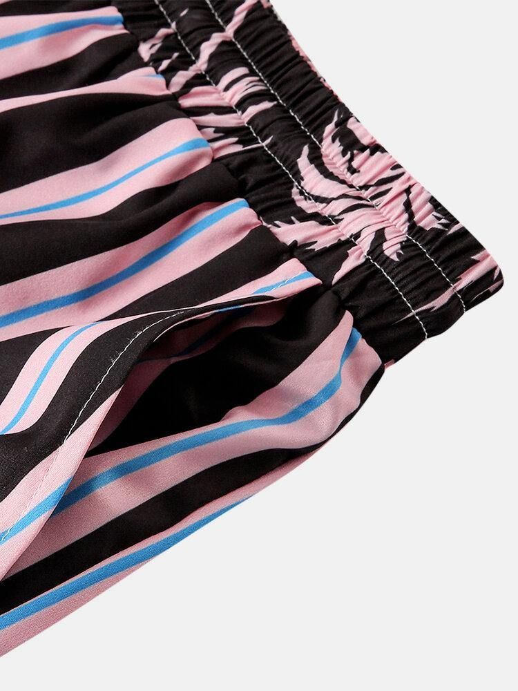 Menn Coconut Tree Fargerike Stripe Blandet Print Casual Shorts