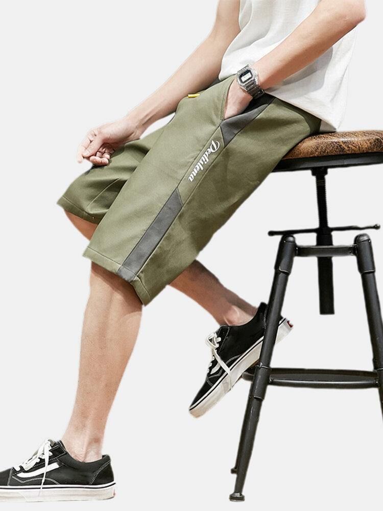 Menns Bomull Sidebokstavtrykk Kontrastfarge Uformelle Shorts Med Lomme
