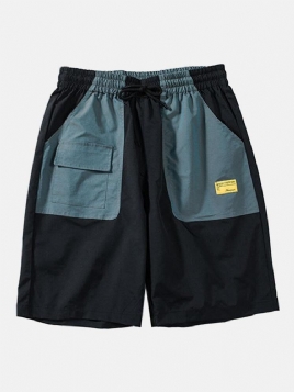 Menns Uformelle Elastiske Midje Color Block Lommer Cargo Shorts