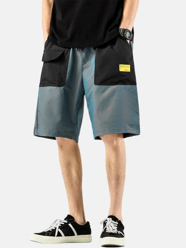 Menns Uformelle Elastiske Midje Color Block Lommer Cargo Shorts