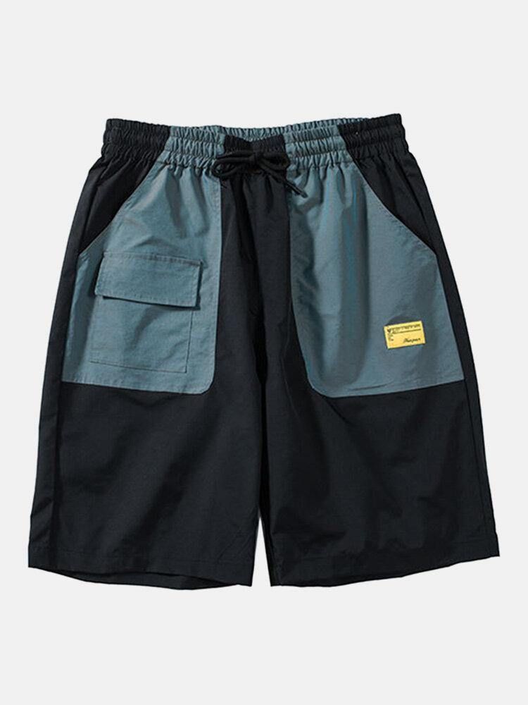 Menns Uformelle Elastiske Midje Color Block Lommer Cargo Shorts