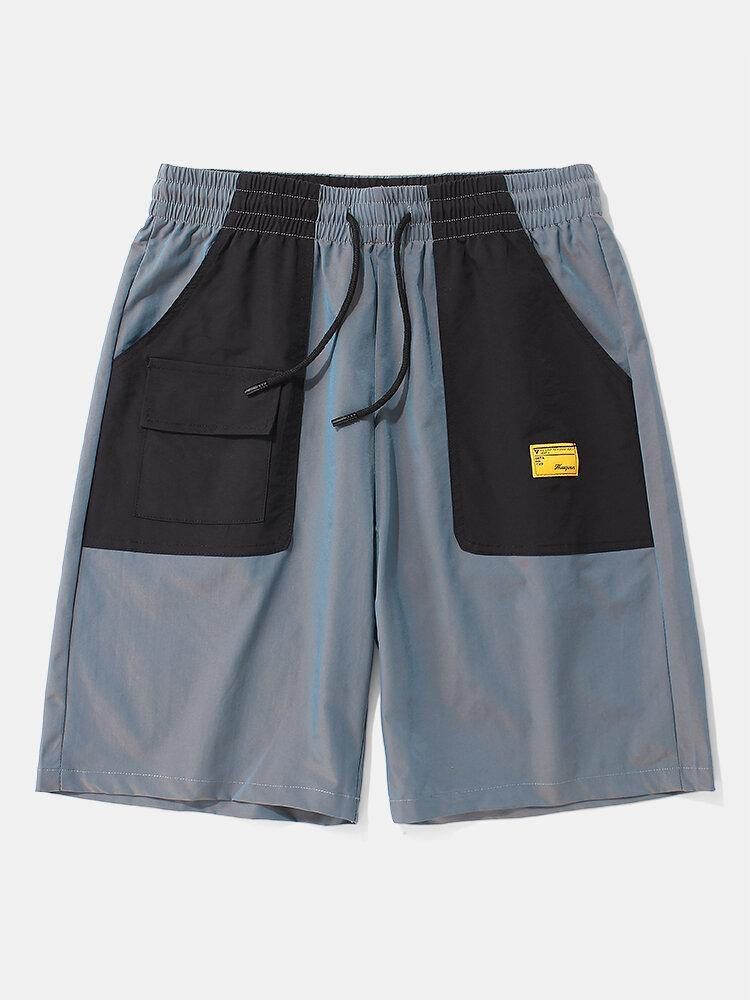 Menns Uformelle Elastiske Midje Color Block Lommer Cargo Shorts