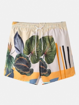Uformelle Planter For Menn Leave Print Tropical Shorts Med Snøring