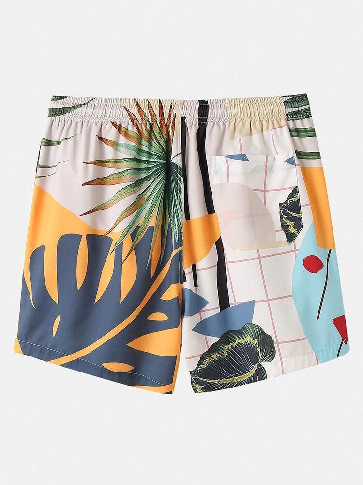 Uformelle Planter For Menn Leave Print Tropical Shorts Med Snøring