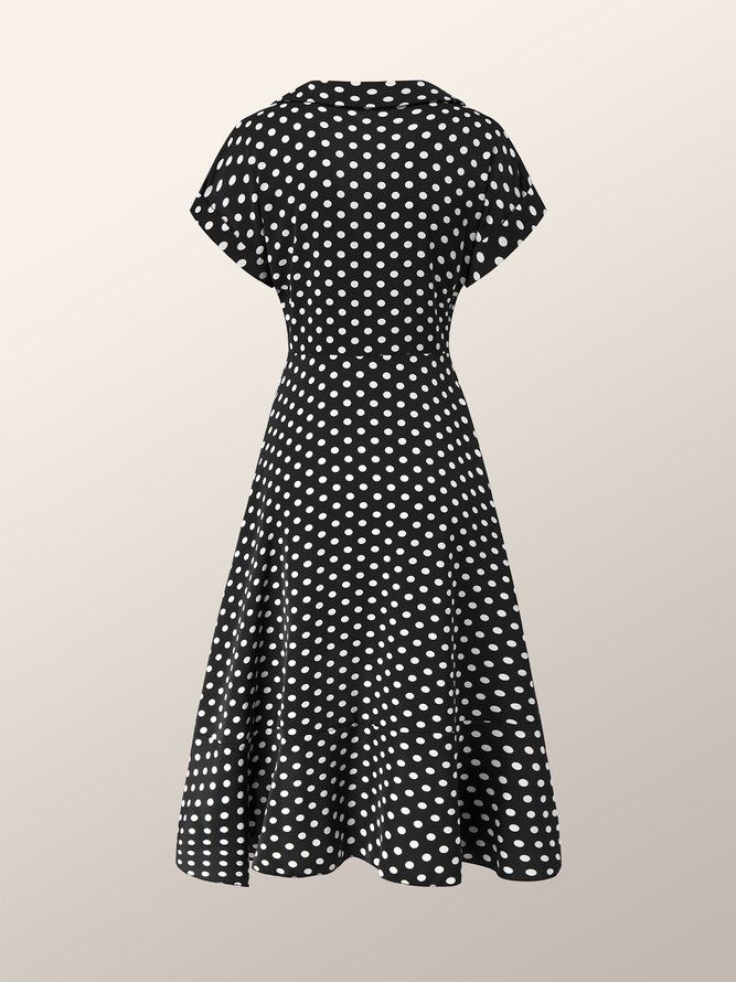 Elegant Polka Dots Lapel Date Kortermet Kjole