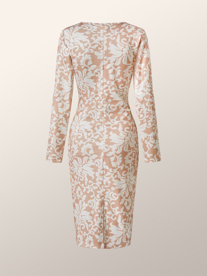 Elegant Rund Hals Floral Langermet Midi-Kjole