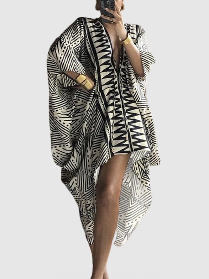 Ferie Langermet Elegant Etnisk Batwing Sleeve Dress