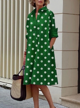 Langermet Polka Dots Regular Fit Skjorte Krage Kjole