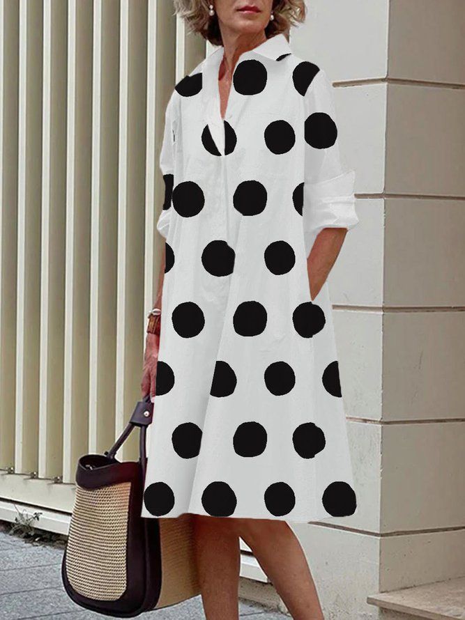 Langermet Skjorte Krage Polka Dots Regular Fit Dress