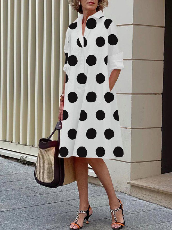 Langermet Skjorte Krage Polka Dots Regular Fit Dress